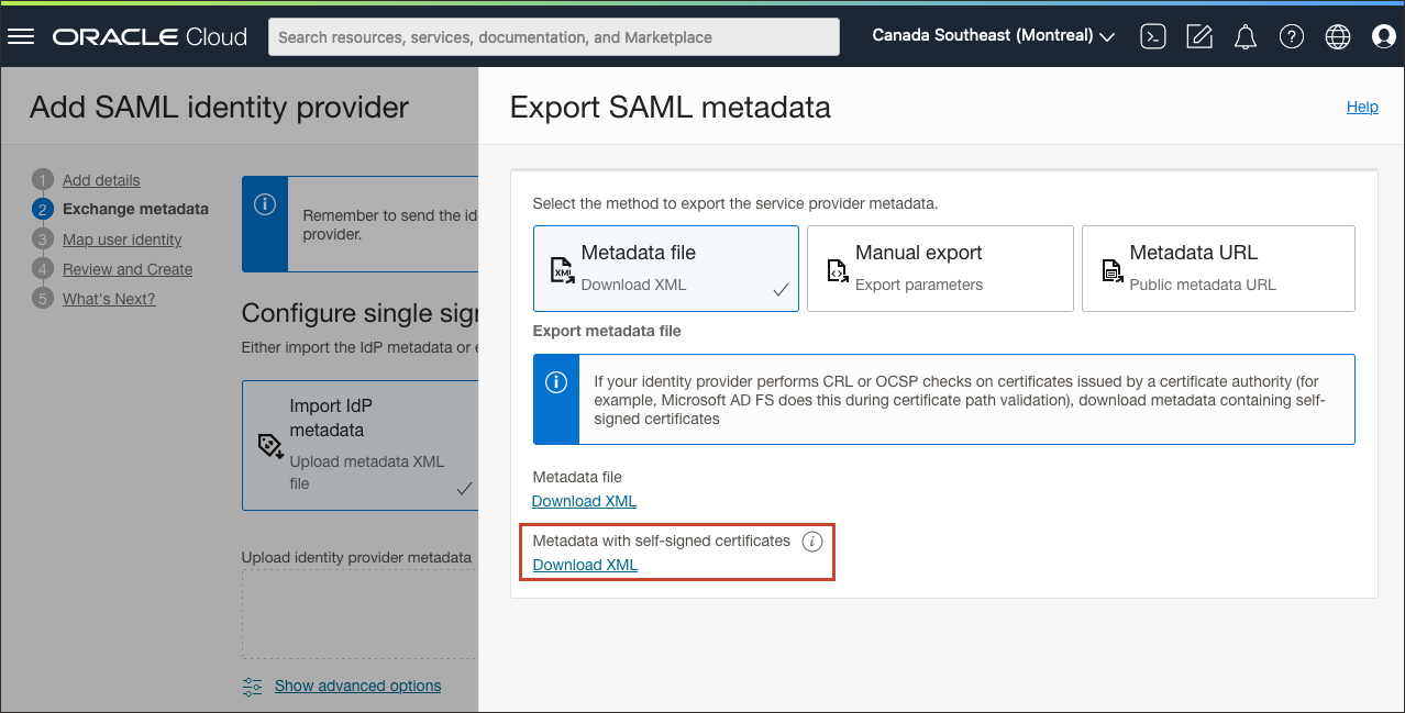 Click to expand Export SAML metadata for OCI IAM