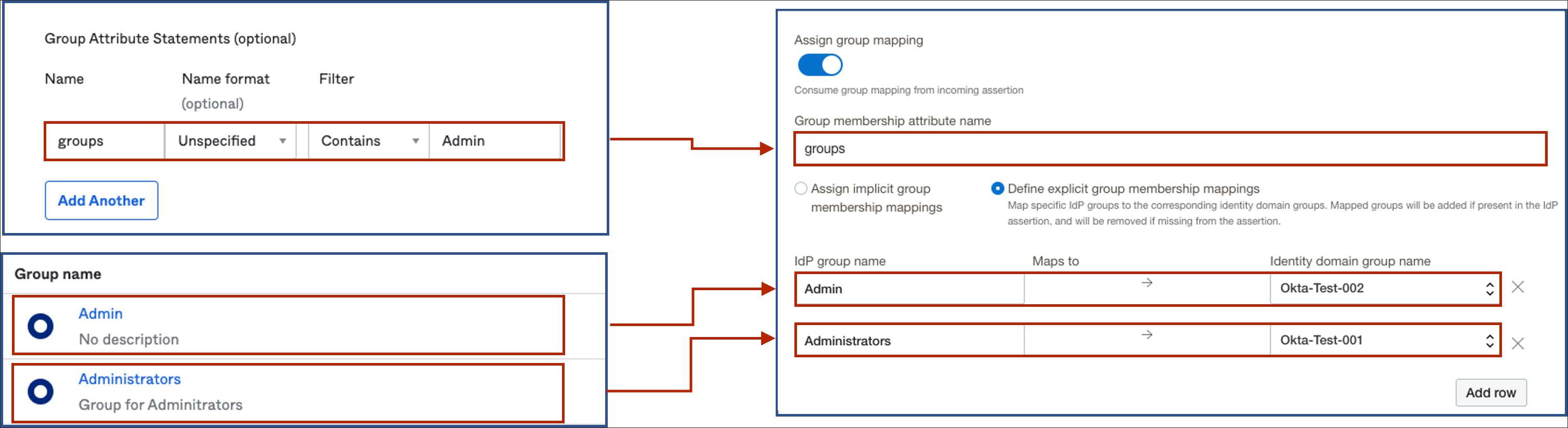 Click to expand Mapping of group attributes between Okta and OCI IAM