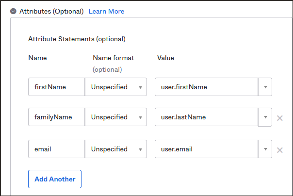 Click to expand Okta attributes