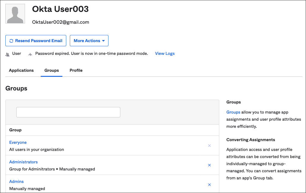 Click to expand User in Okta