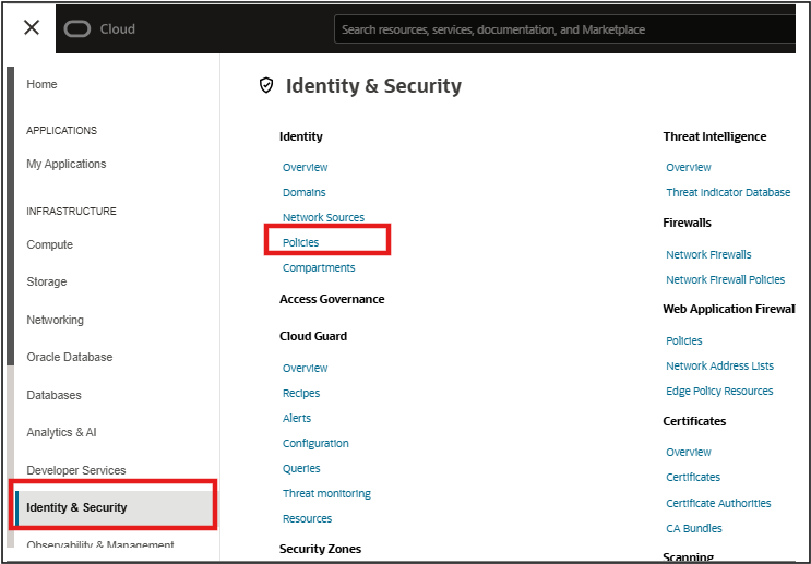 Detail showing navigation path to the Policies page