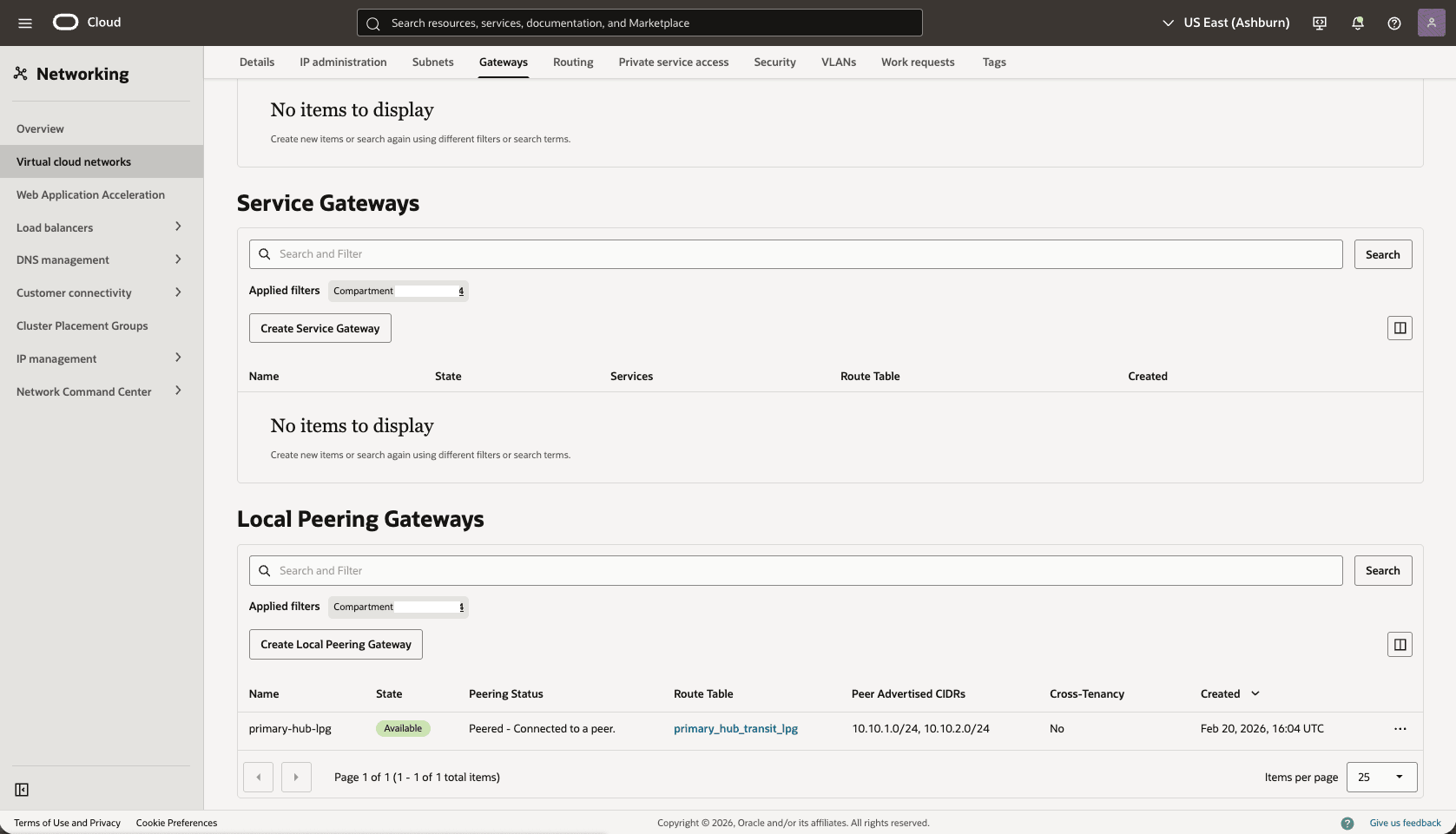 This screenshot shows how to configure the network in the primary region.