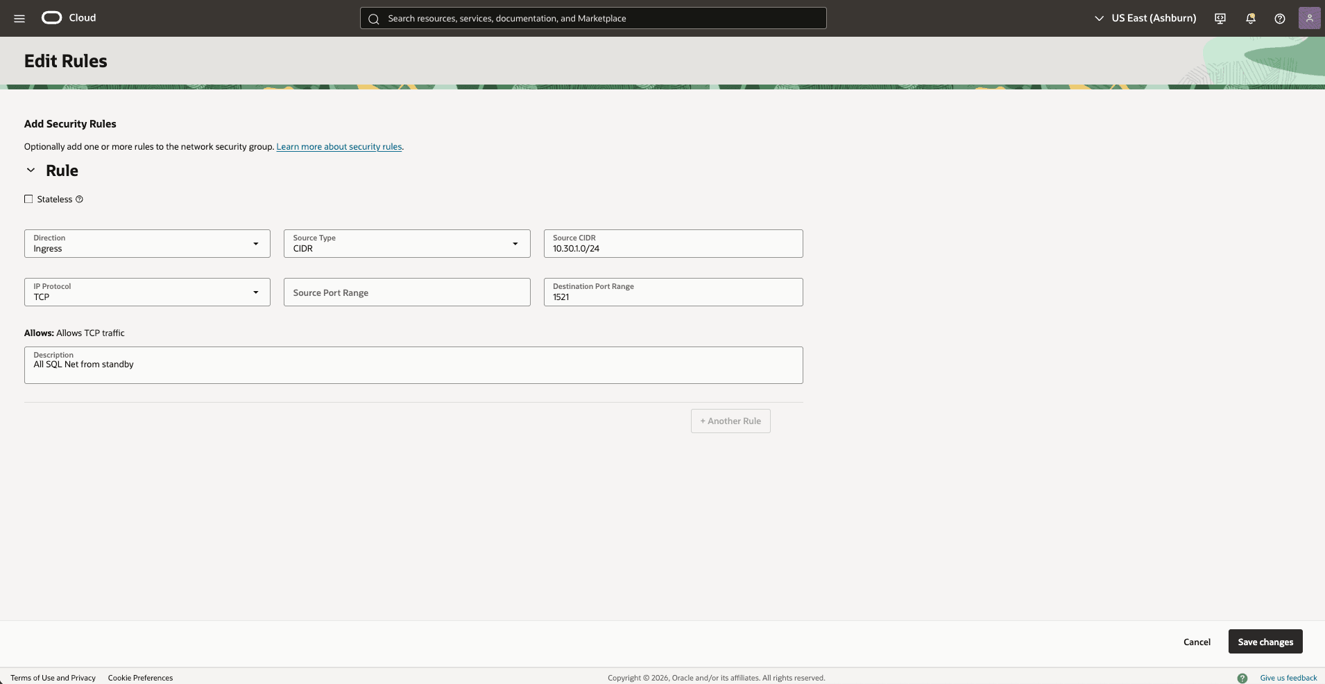 This screenshot shows how to configure the network in the primary region.
