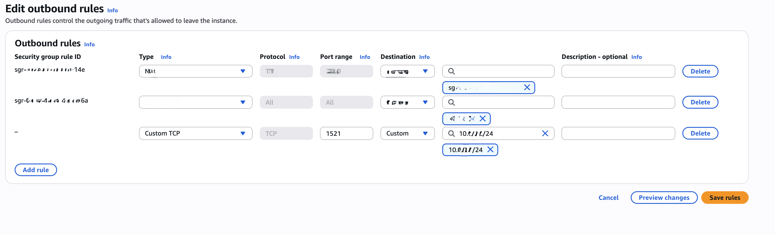 This screenshot shows the required steps for Security Group