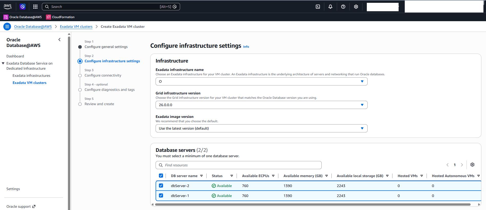 This screenshot shows the second part of creating an Exadata VM Cluster.