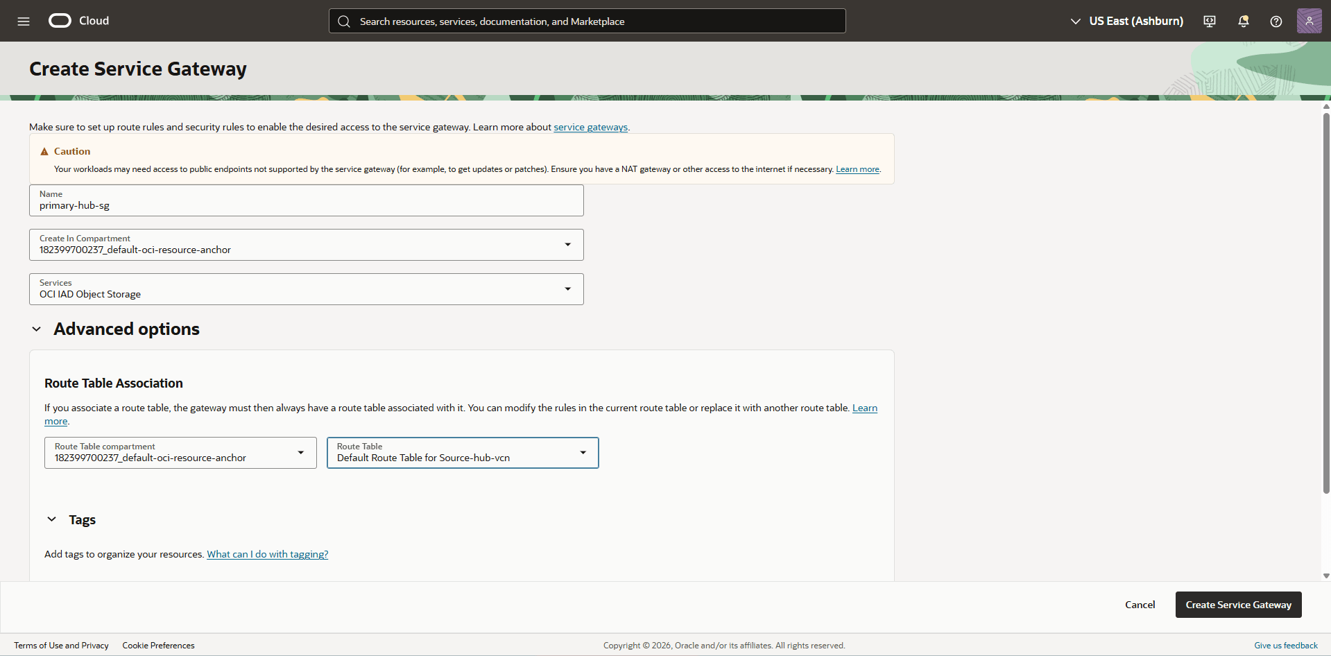 This screenshot shows the required configuration for cross-region restore.