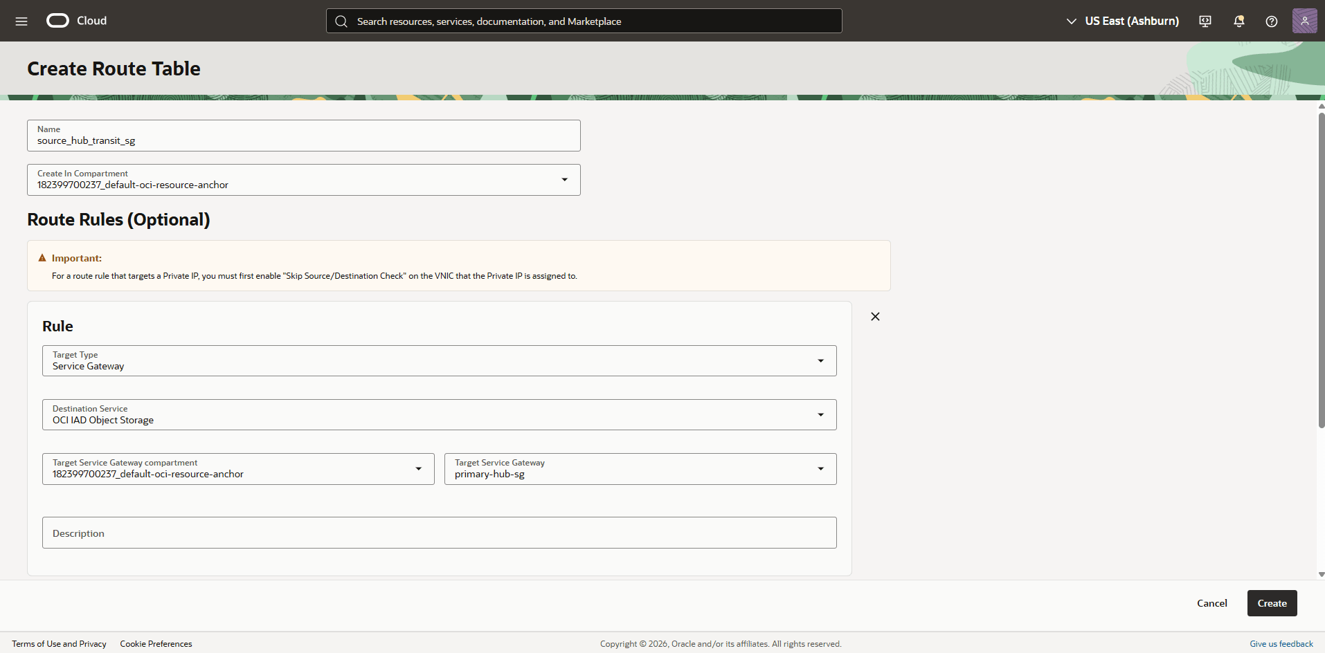 This screenshot shows the required configuration for cross-region restore.