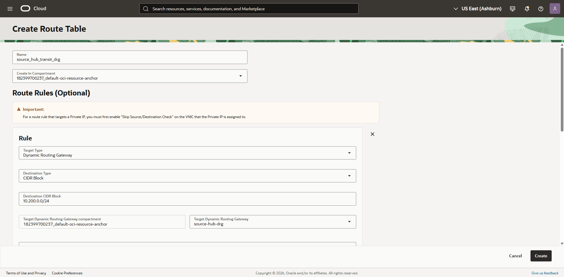This screenshot shows the required configuration for cross-region restore.