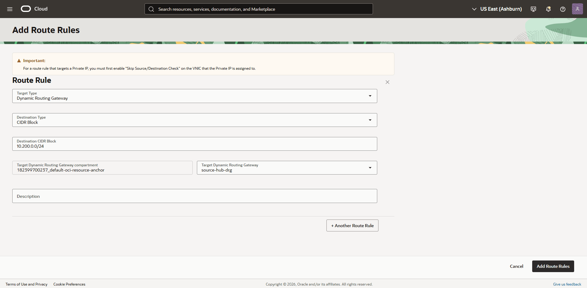 This screenshot shows the required configuration for cross-region restore.