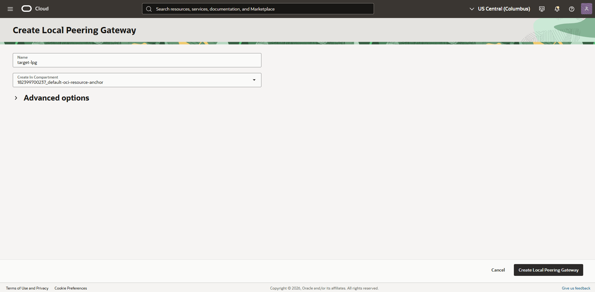 This screenshot shows the required configuration for cross-region restore.