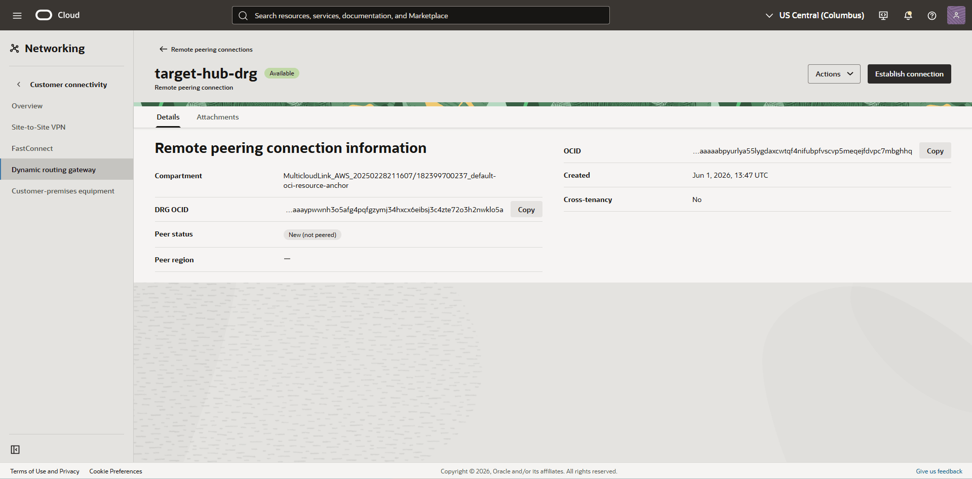 This screenshot shows the required configuration for cross-region restore.