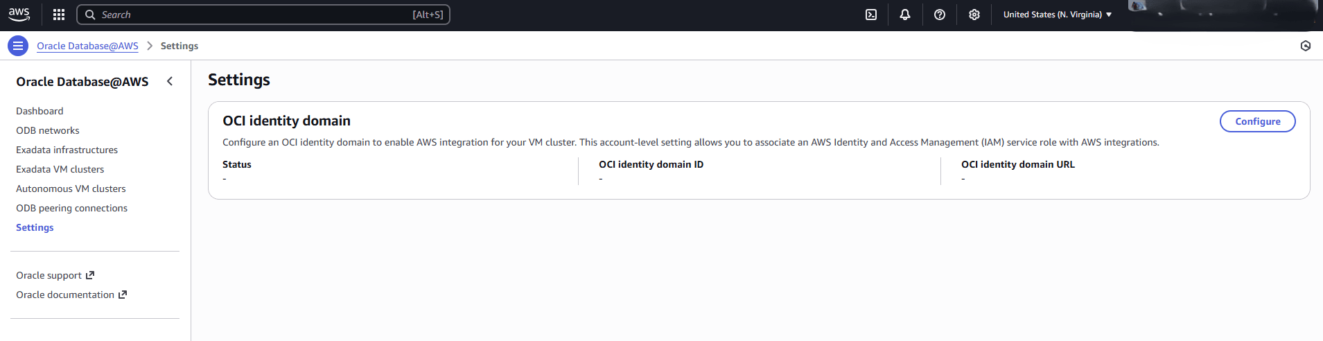 This screenshot shows how to configure the OCI Identity Domain.