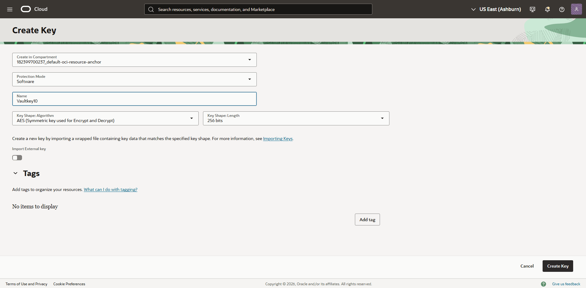 This screenshot shows how to create a key.