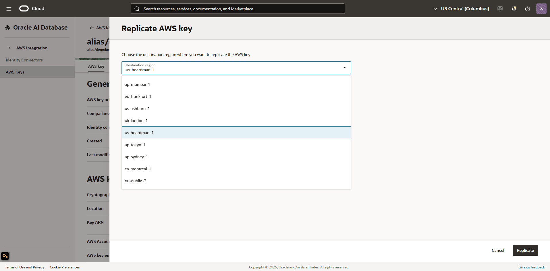 This screenshot shows how to replicate AWS key.