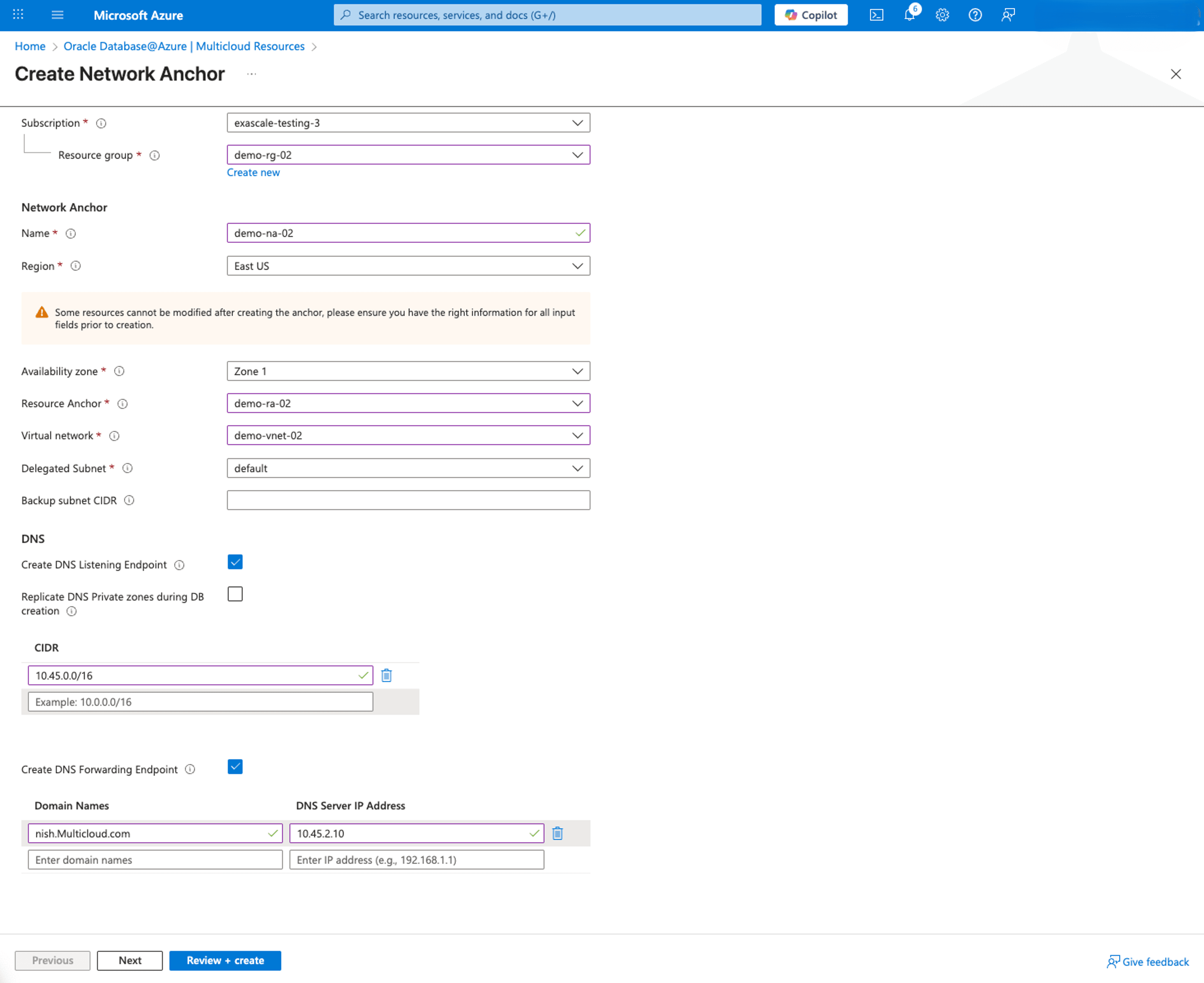 This screenshot shows how to create a Network Anchor.