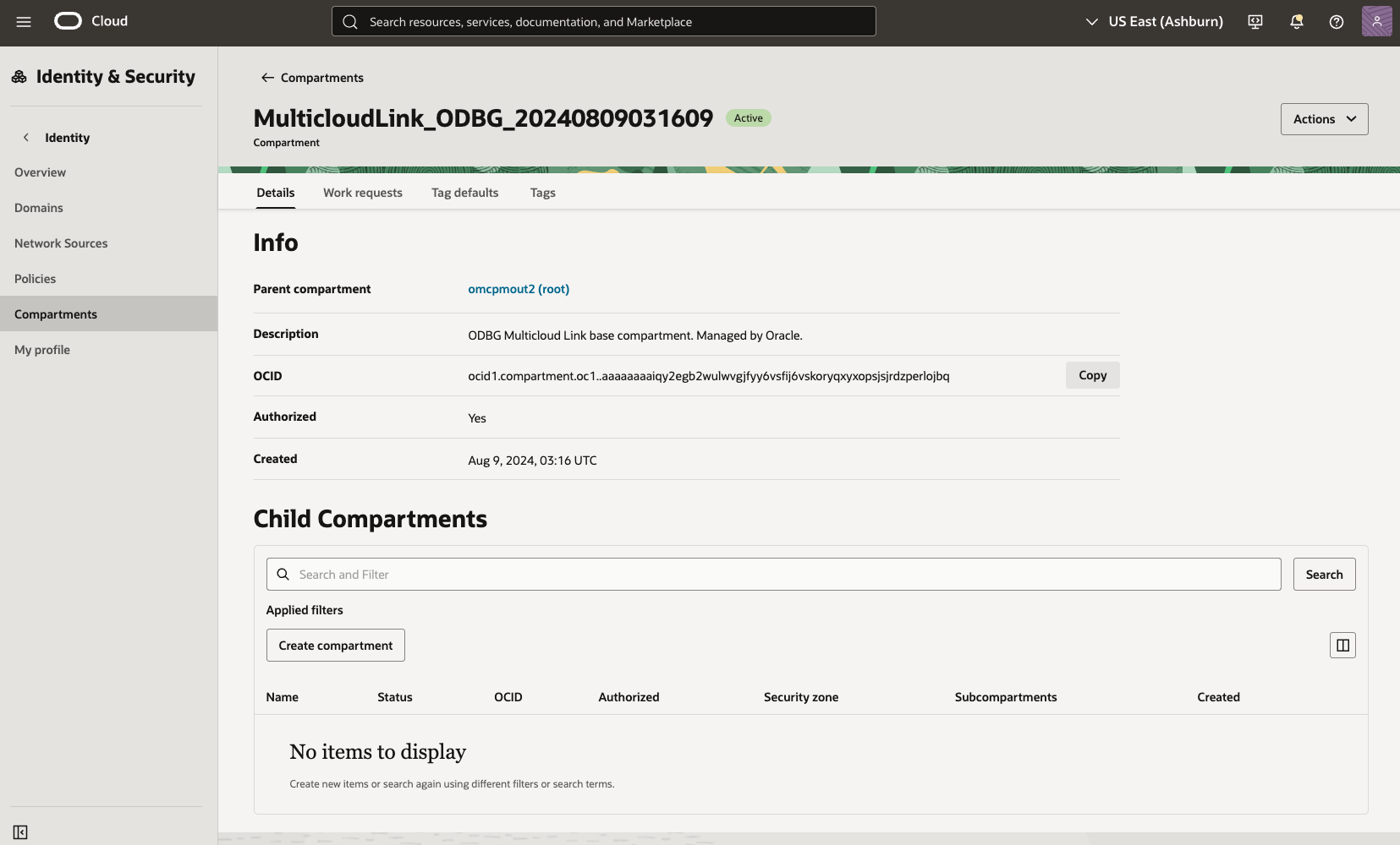 Click to expand Example compartment details page.