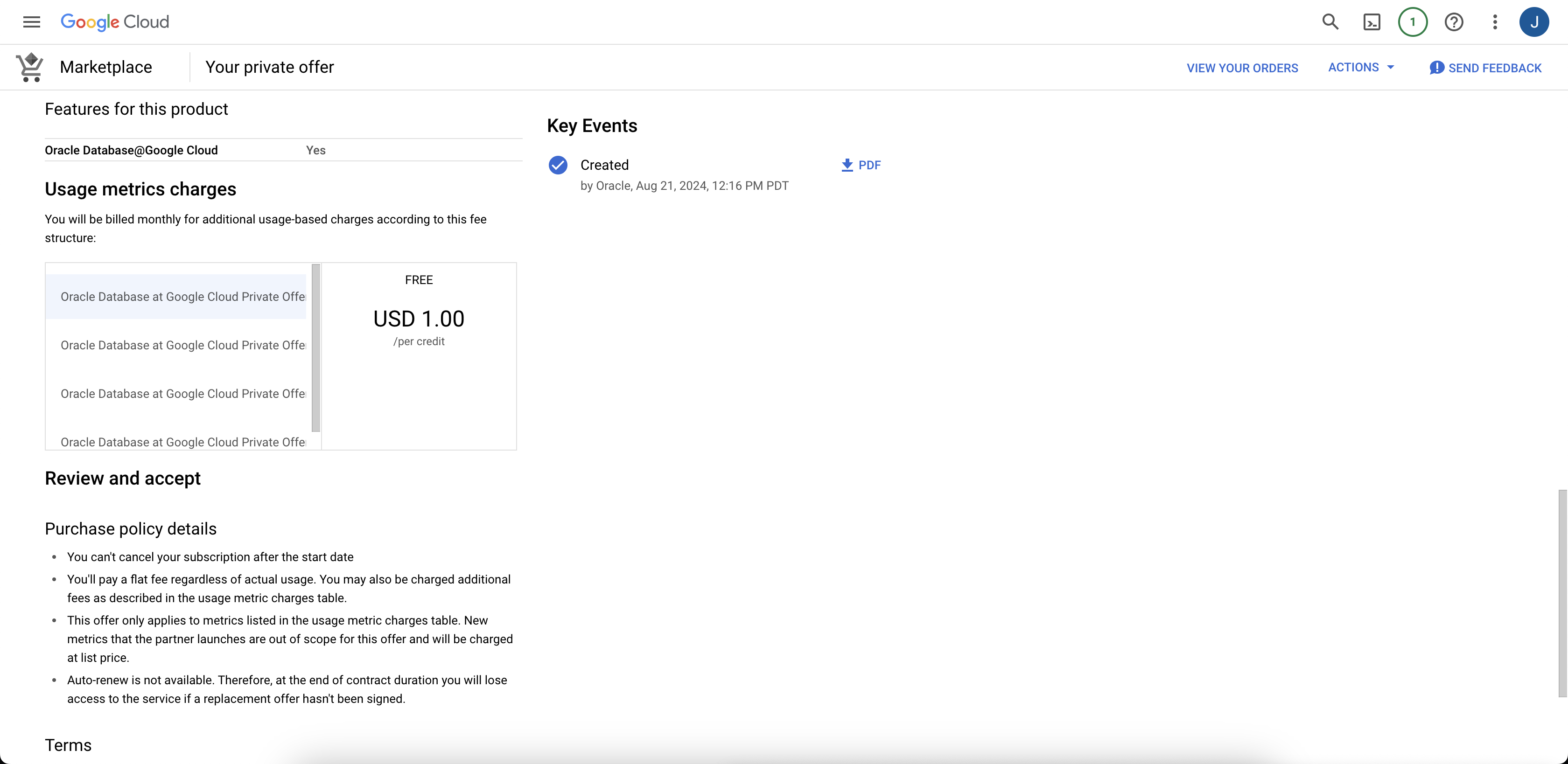 Click to expand An image of the Google Cloud offer details.