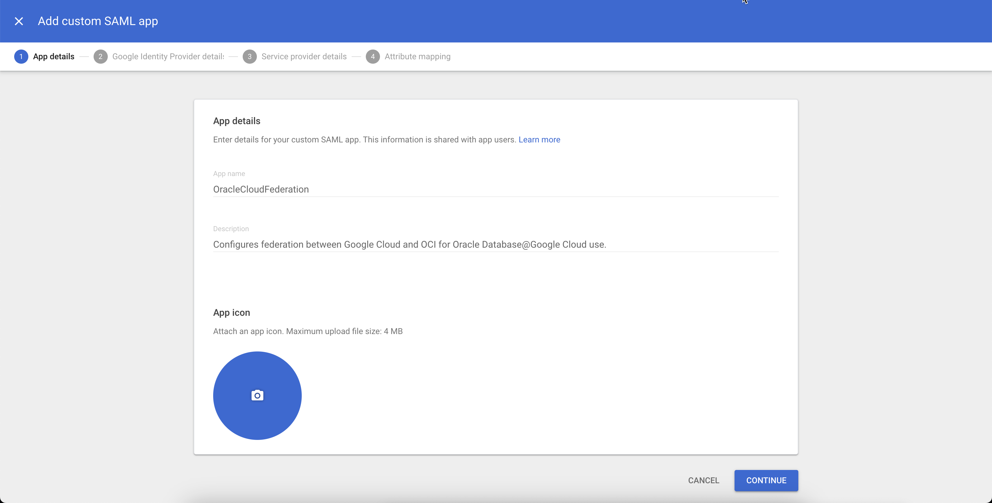 Click to expand An image of the App details form for the SAML app.