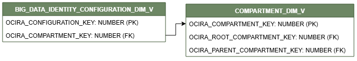 Relationship diagram showing the dimension table, BIG_DATA_IDENTITY_CONFIGURATION_DIM_V.