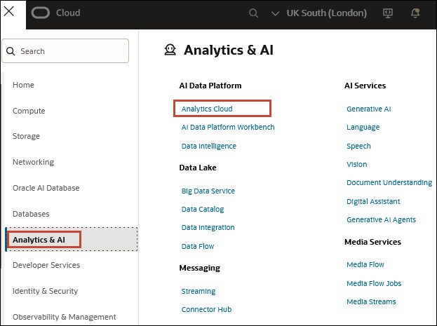 Description of console_oac_nav.jpg follows Description of console_oac_nav.jpg follows