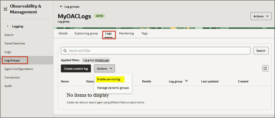 Enable service logging