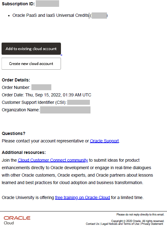 Add to existing cloud account option in the Universal Credits Welcome email Add to existing cloud account option in the Universal Credits Welcome email