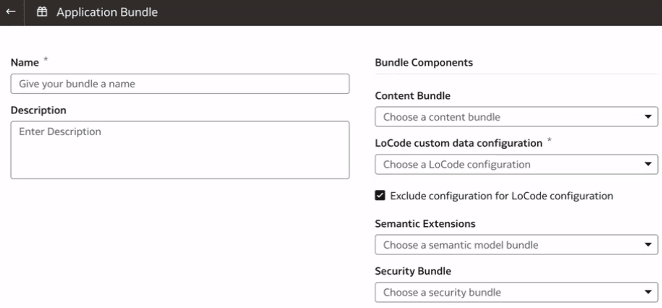 Application Bundle dialog Application Bundle dialog