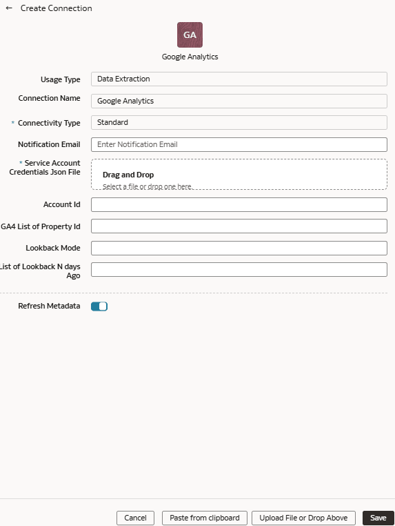 Create Connection dialog Create Connection dialog