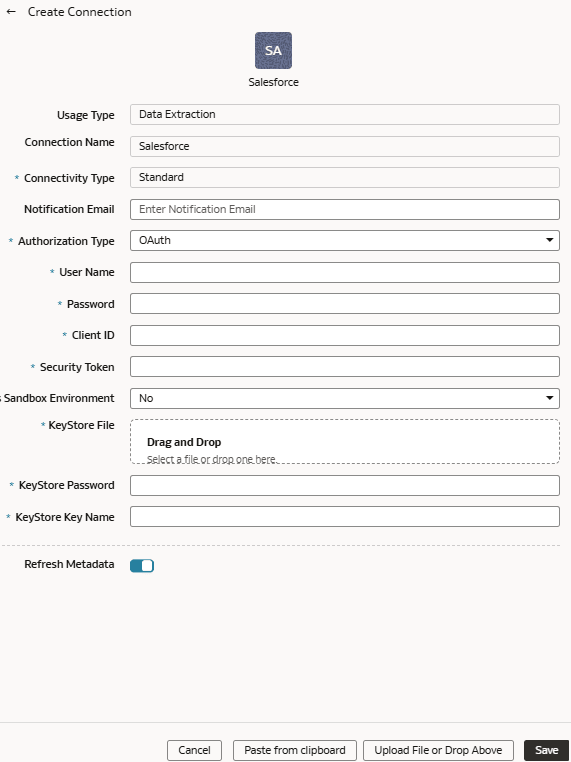 Create Connection for Salesforce dialog