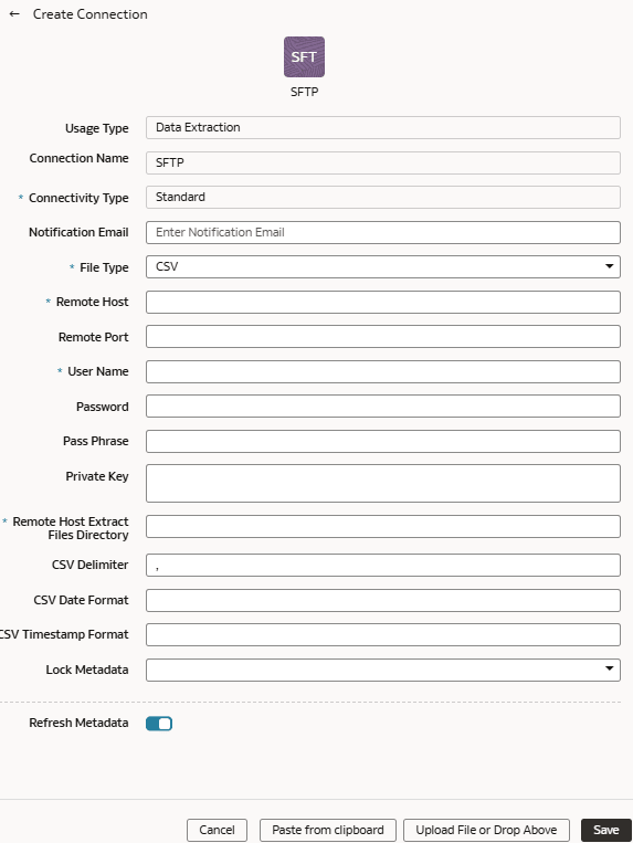 Create Connection for SFTP dialog Create Connection for SFTP dialog