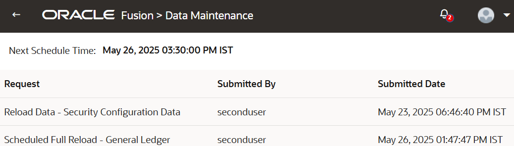 Data Maintenance page Data Maintenance page
