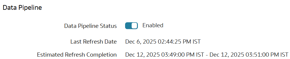 Estimated Refresh Completion details on the Pipeline Parameters page