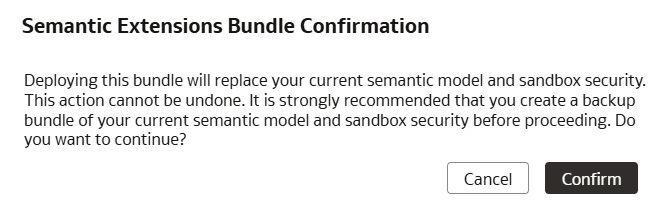 Semantic extensions bundle confirmation dialog