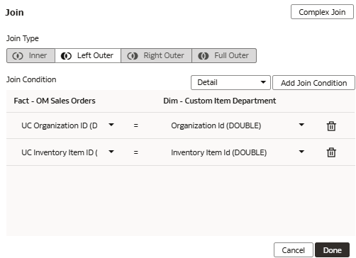 Custom joins in the tabular format