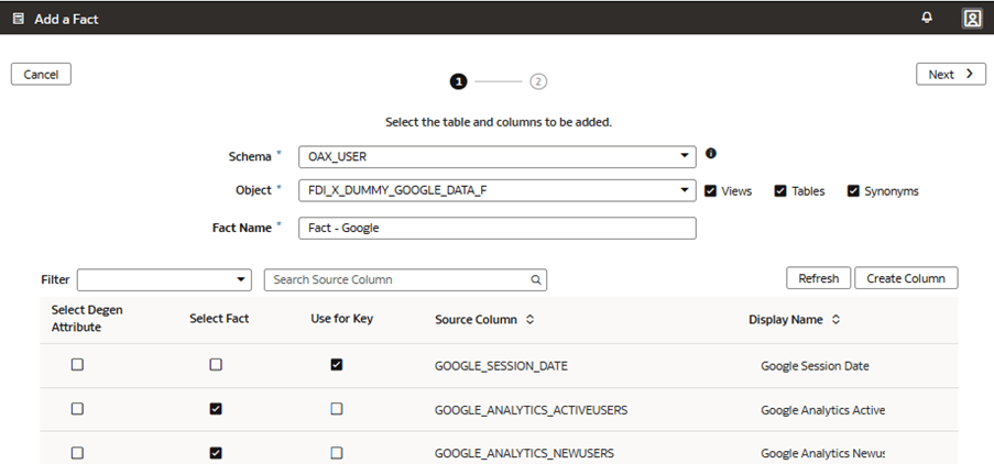 Step 1 of the wizard on the Add a Fact page