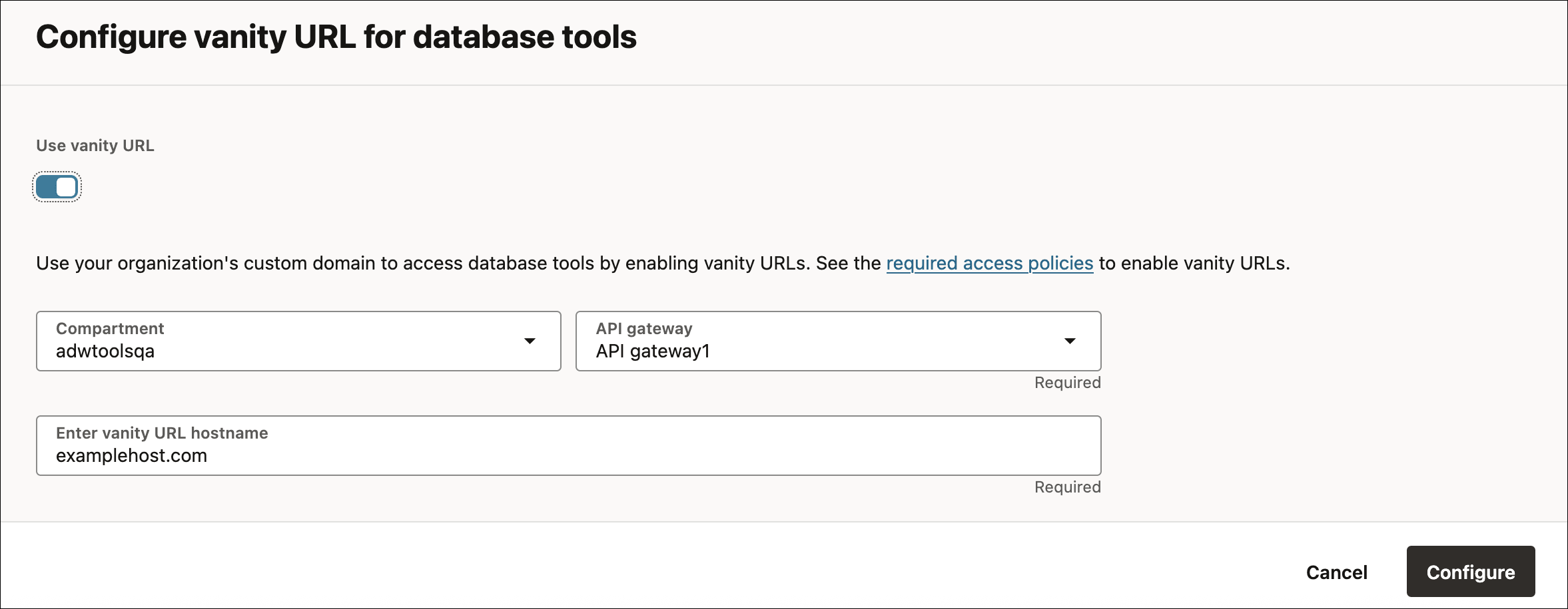 Description of adb_configure_vanity_url.png follows Description of adb_configure_vanity_url.png follows