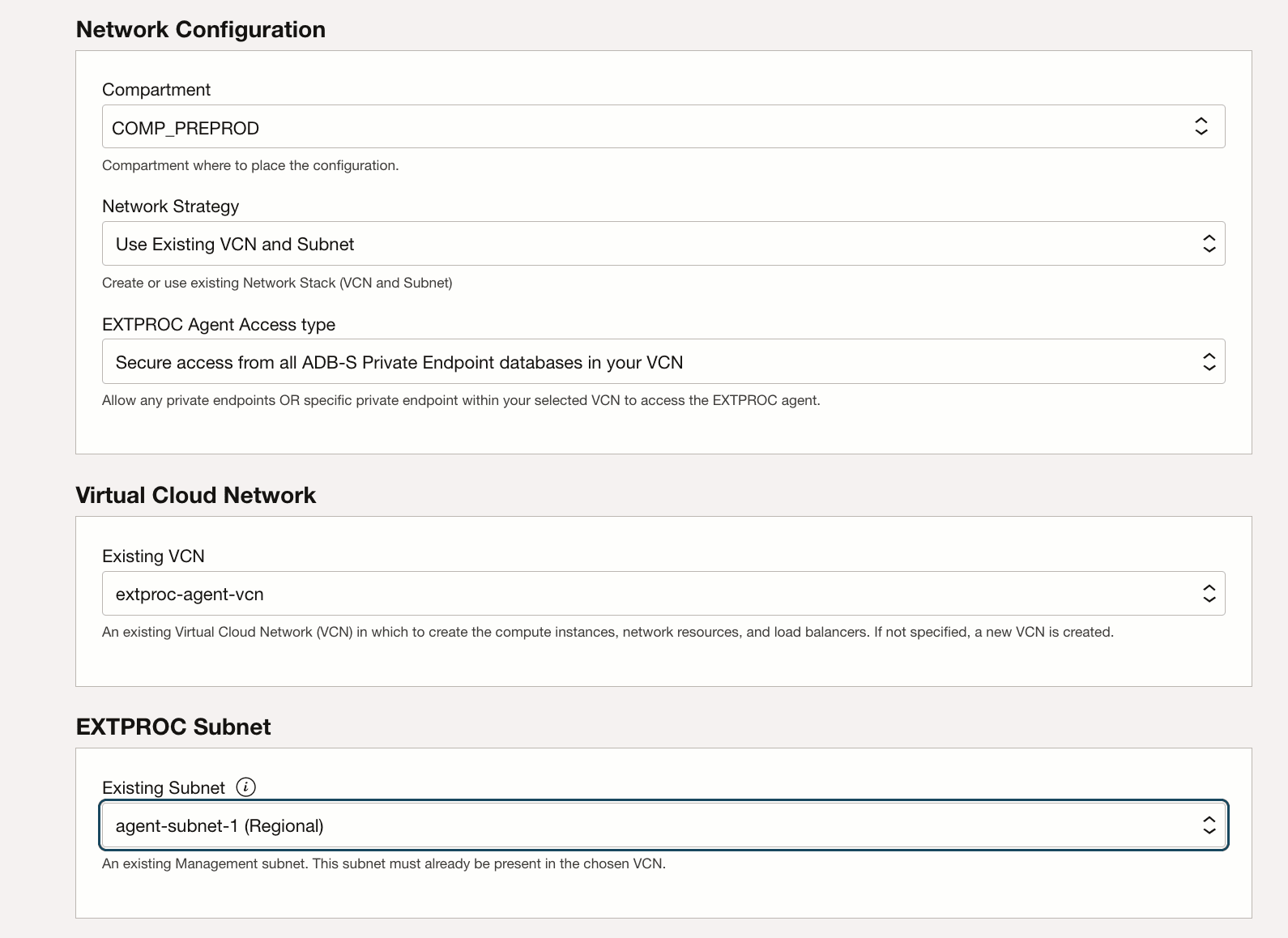 Description of adbs_extproc_network_configuration_existing_vcn.png follows Description of adbs_extproc_network_configuration_existing_vcn.png follows
