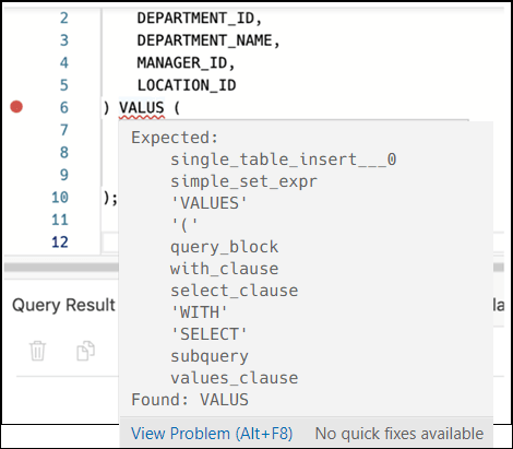 This image shows how an error in the code is identified along with a list of suggestions on how to resolve the error. This image shows how an error in the code is identified along with a list of suggestions on how to resolve the error.