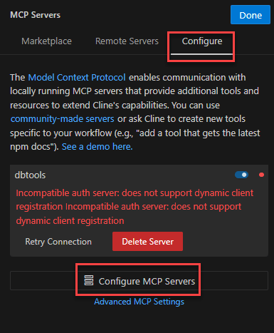 This image shows the Configure MCP Servers option.