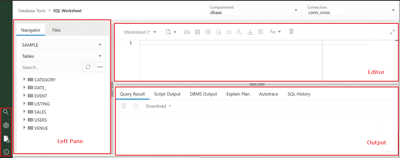 This image depicts the SQL Worksheet user interface. This image depicts the SQL Worksheet user interface.