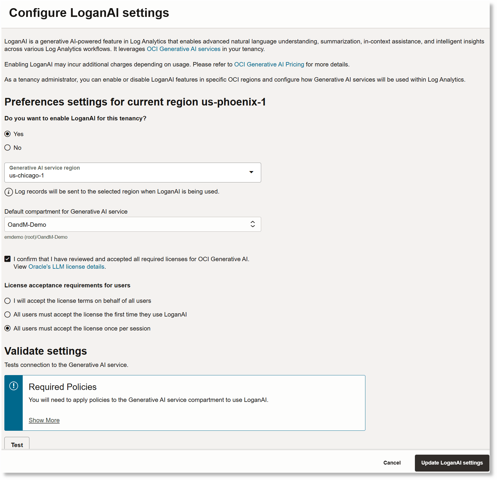 Configure LoganAI Settings dialog box