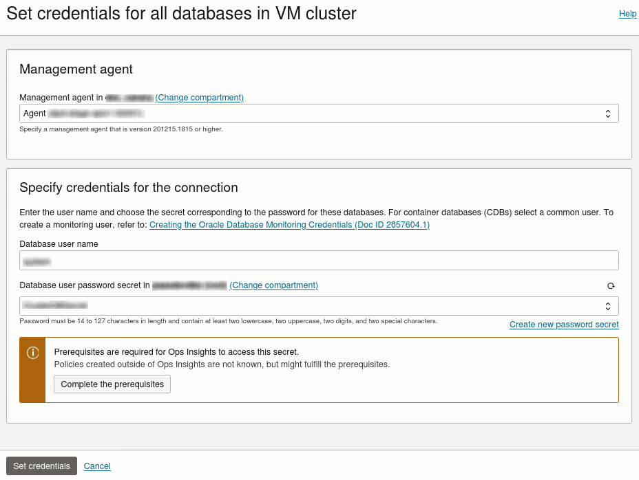 Set database credentials for an Exa-C@C system Set database credentials for an Exa-C@C system