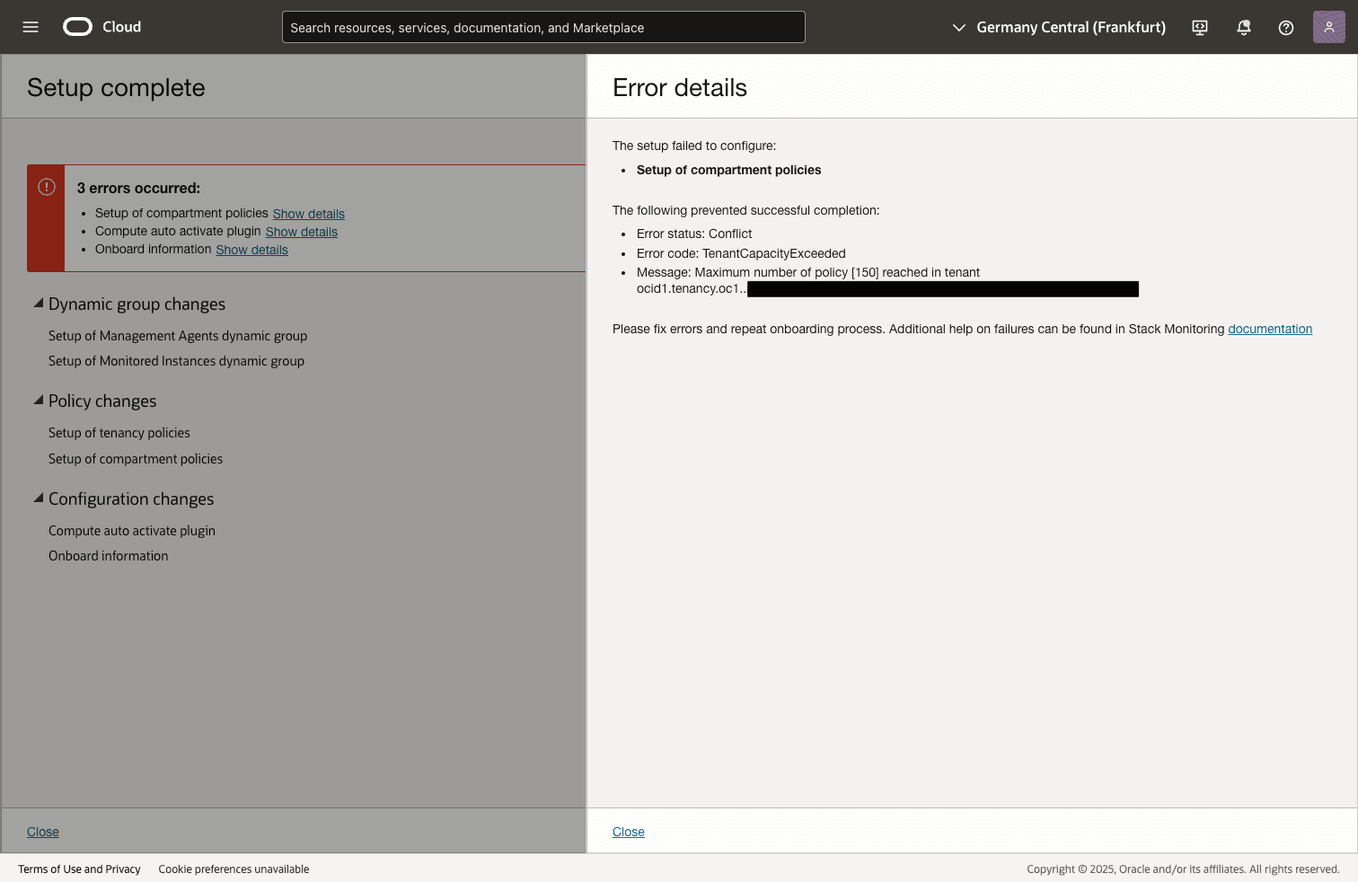 Policy Manager max quota error