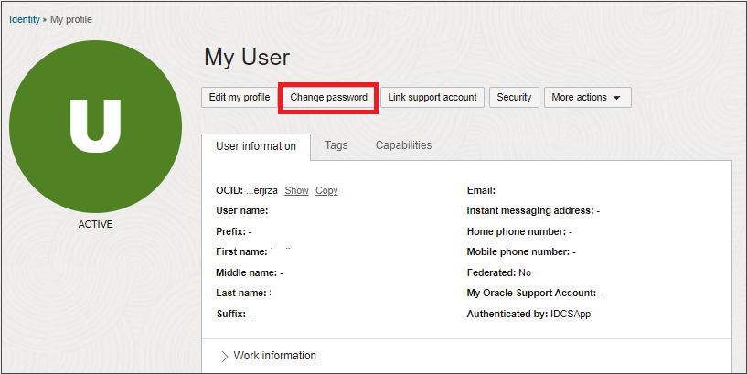 Click to expand The My profile page highlighting the change password button