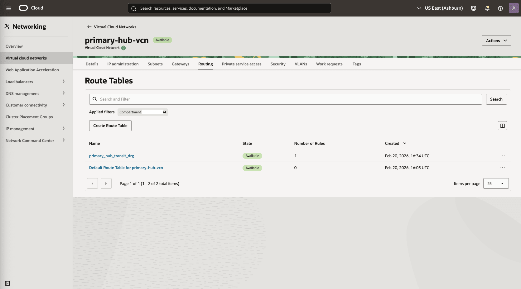 This screenshot shows how to configure the network in the primary region. This screenshot shows how to configure the network in the primary region.