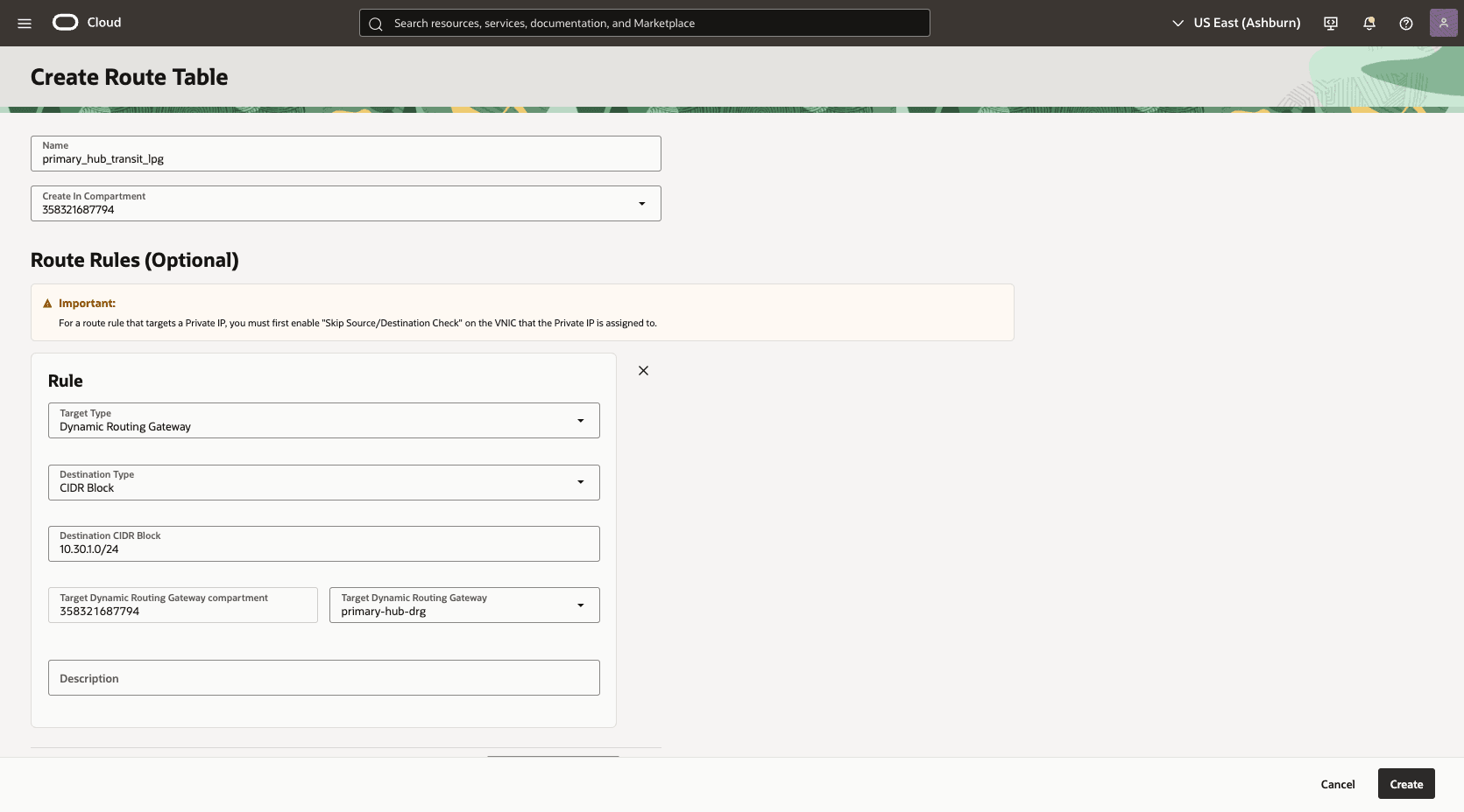 This screenshot shows how to configure the network in the primary region. This screenshot shows how to configure the network in the primary region.