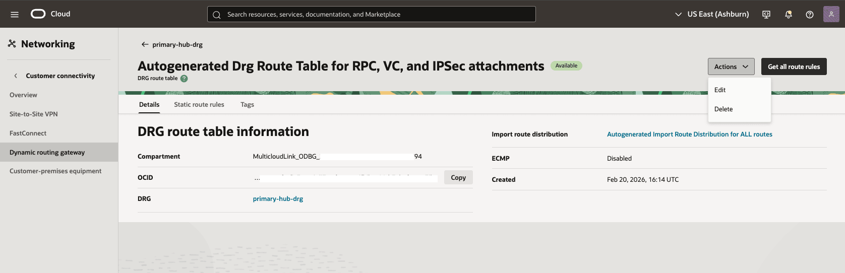 This screenshot shows how to configure the network in the primary region. This screenshot shows how to configure the network in the primary region.