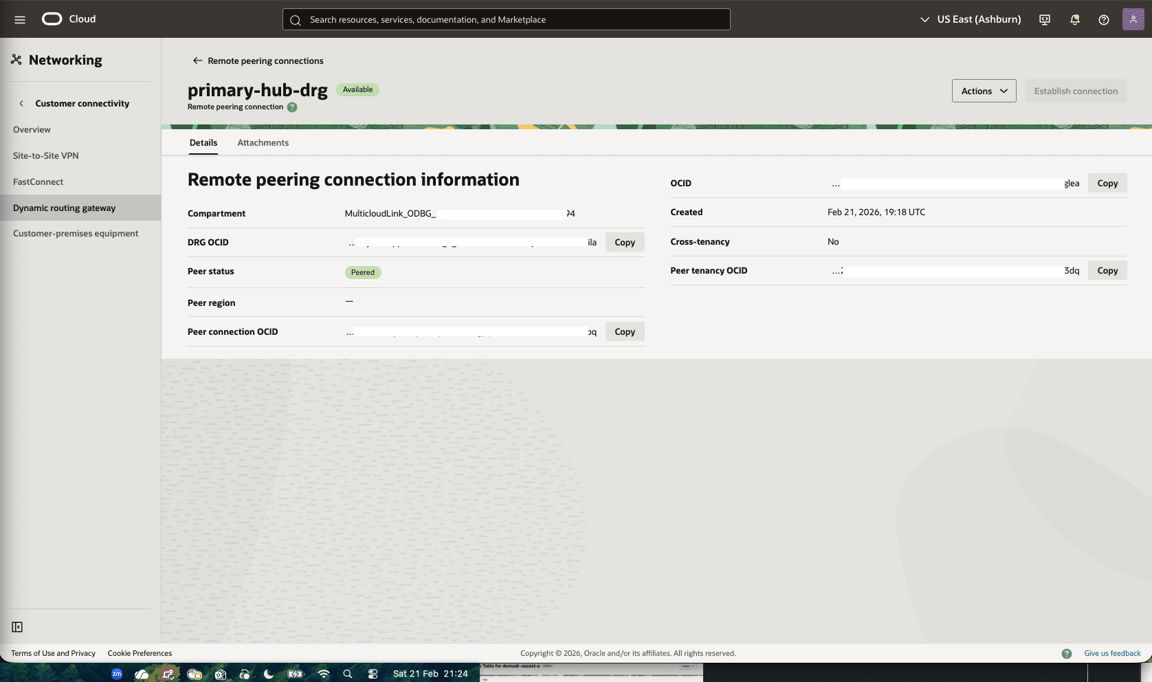 This screenshot shows how to configure the network in the primary region. This screenshot shows how to configure the network in the primary region.