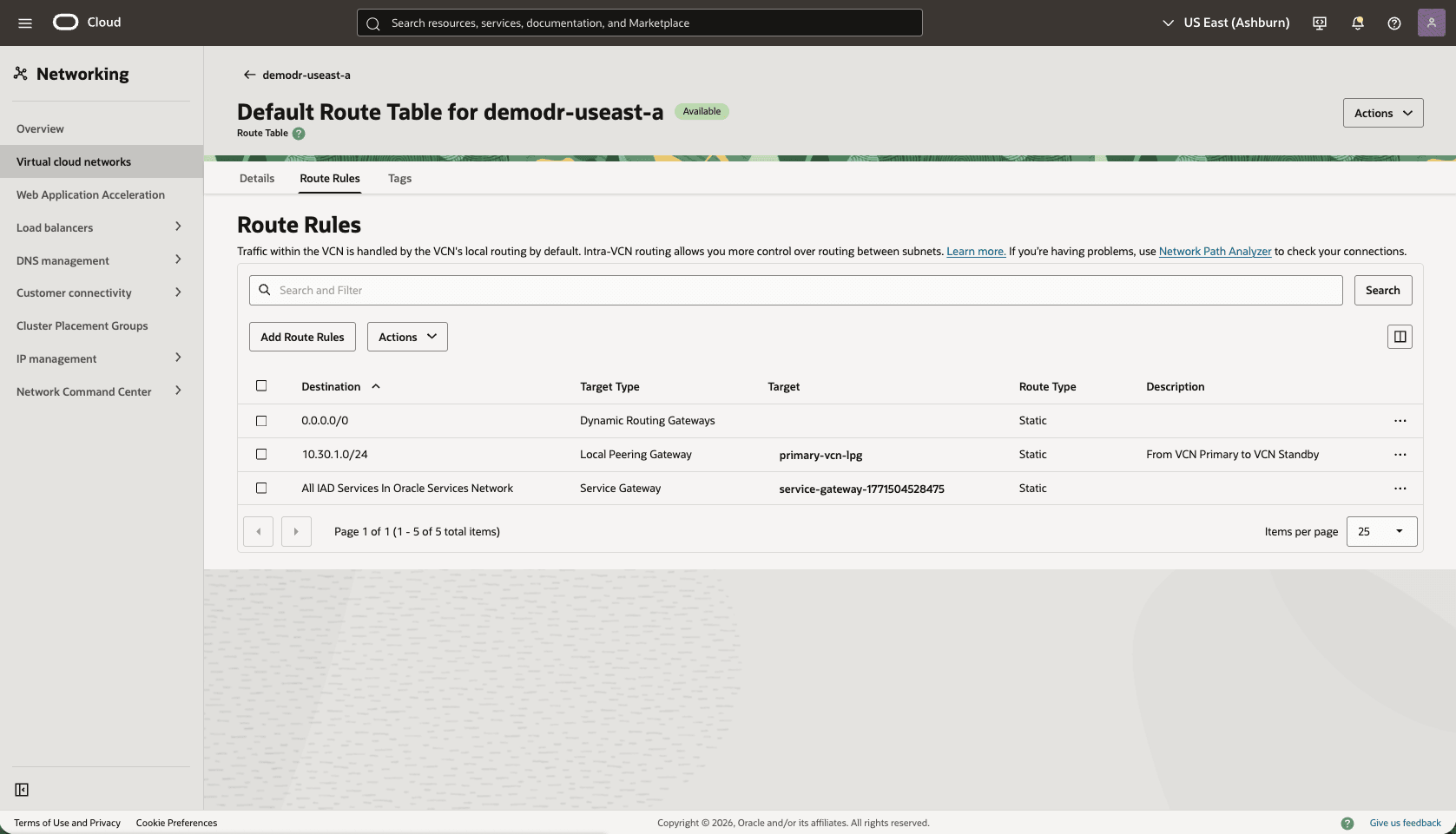 This screenshot shows how to configure the network in the primary region. This screenshot shows how to configure the network in the primary region.
