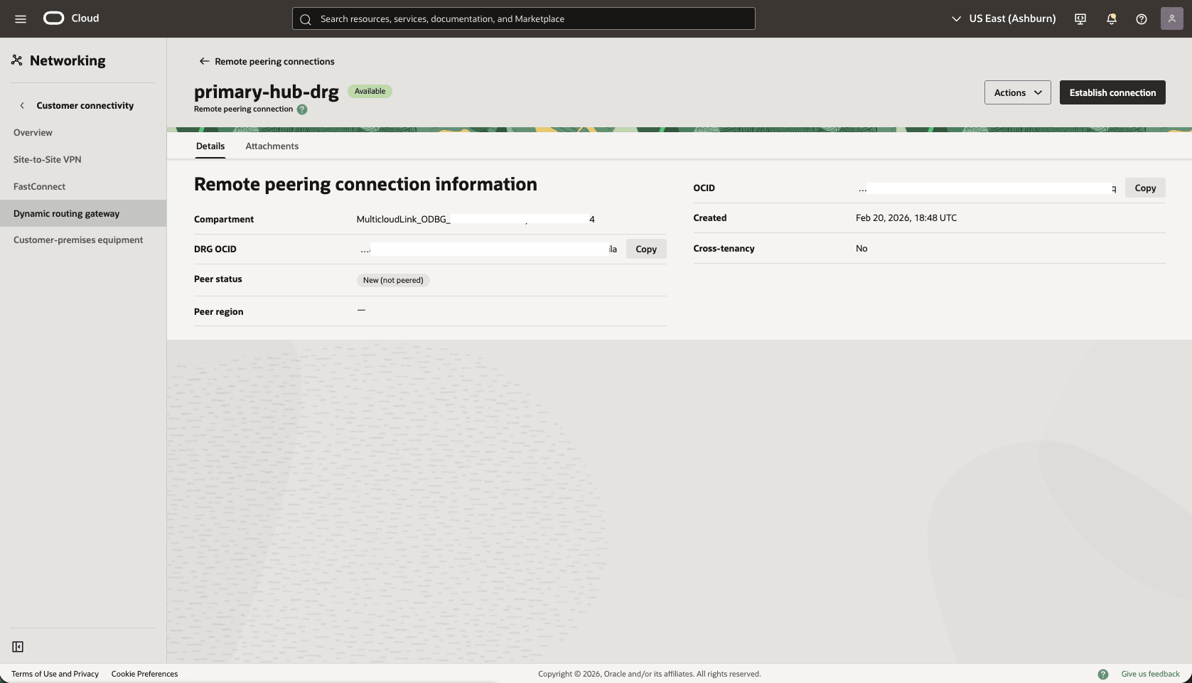 This screenshot shows how to configure the network in the standby region. This screenshot shows how to configure the network in the standby region.